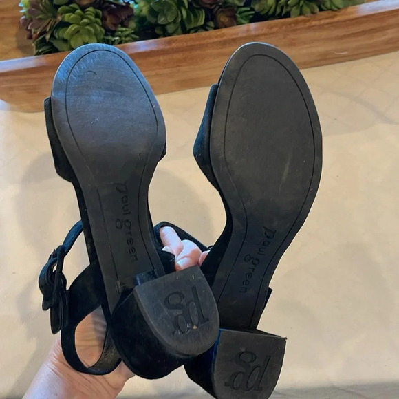 Paul Green sandals SAMTZIEGE SCHWARZ black suede heeled heels size UK 6 US 8 EUC - Picture 6 of 8